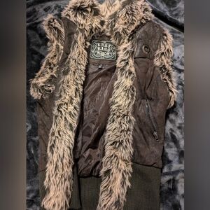Last Kiss Dark Brown Vest with Faux Fur Trim